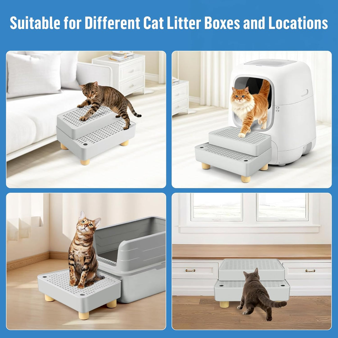 Verstellbare 2-stufige Katzentoilettenrampe, Katzen Treppen & Stufen mit Holzfüsse Filterfunktion, l