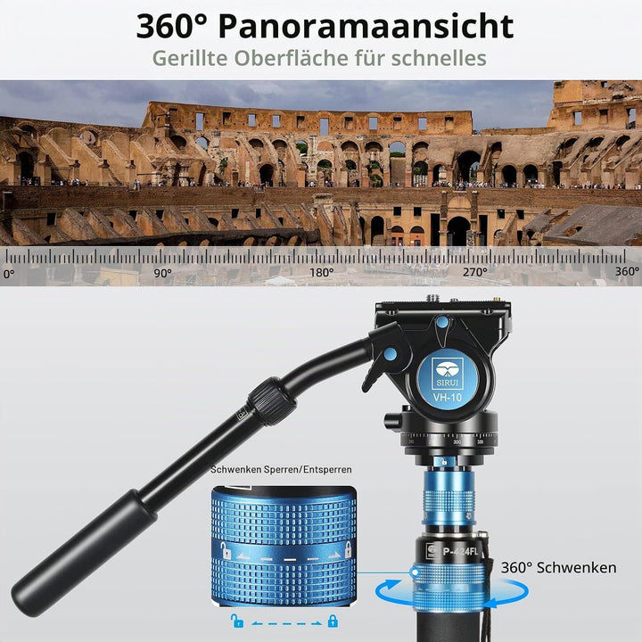 SIRUI P-424FL 199.3CM Kohlefaser-Kamera-Einbeinstativ mit VH-10 Fluid-Videokopf, professionelles Sch