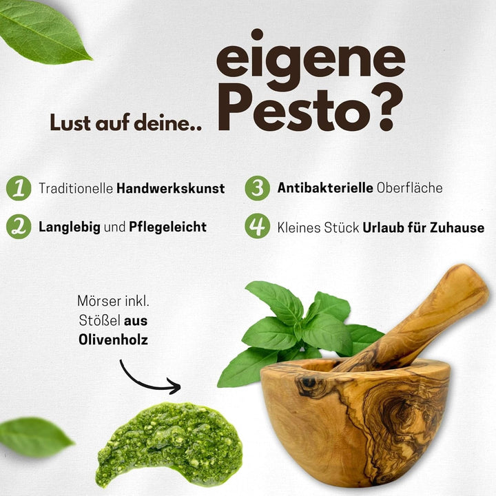 Figura Santa - Mörser &amp; Stössel aus Olivenholz ROTONDA - Set Olivenholzmörser robuster Holzmörser Kr