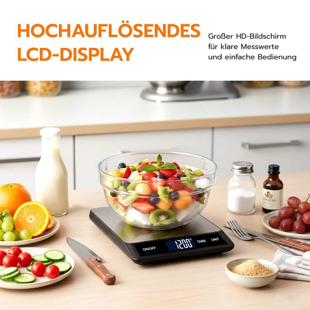 Wigearss 15kg/1g Küchenwaage Digital, Küchen Feinwaage mit 6 Einheiten, Tara Funktion