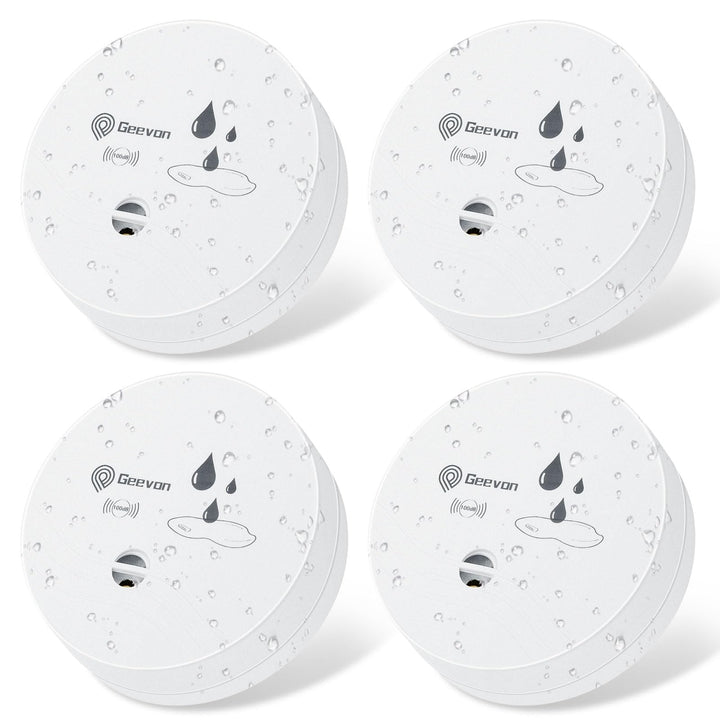 Geevon 4 Pack Wassermelder, 100dB Wassersensor Alarm Flut-Detektor für Keller, Badezimmer, Waschküch