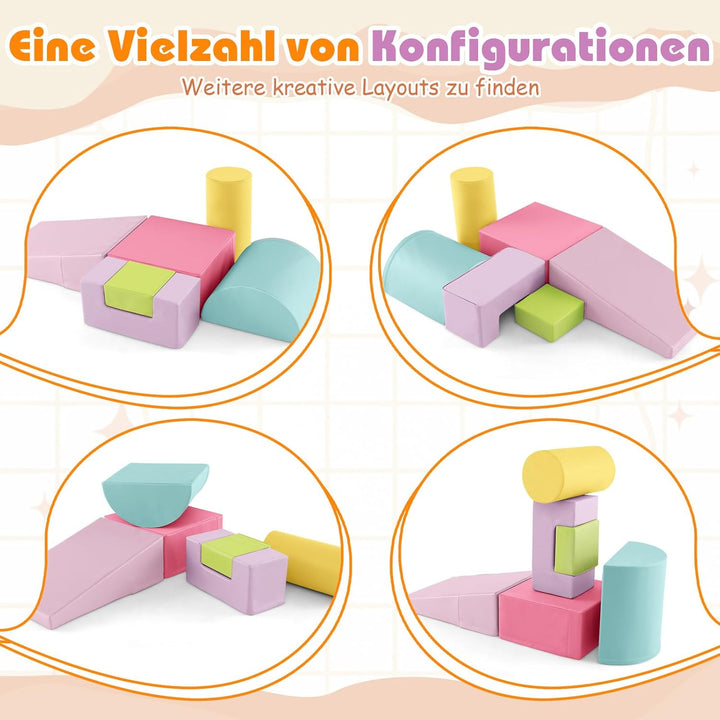COSTWAY 6 STK. Schaumstoffbausteine, Riesenbausteine zum Toben und Klettern, Softbausteine aus Schau