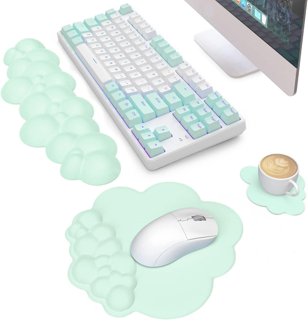 A.JAZZ 3 in 1 Cloud Ergonomische Tastatur-Handballenauflage,Mauspad und Untersetzer-Set,PU-Leder,rut