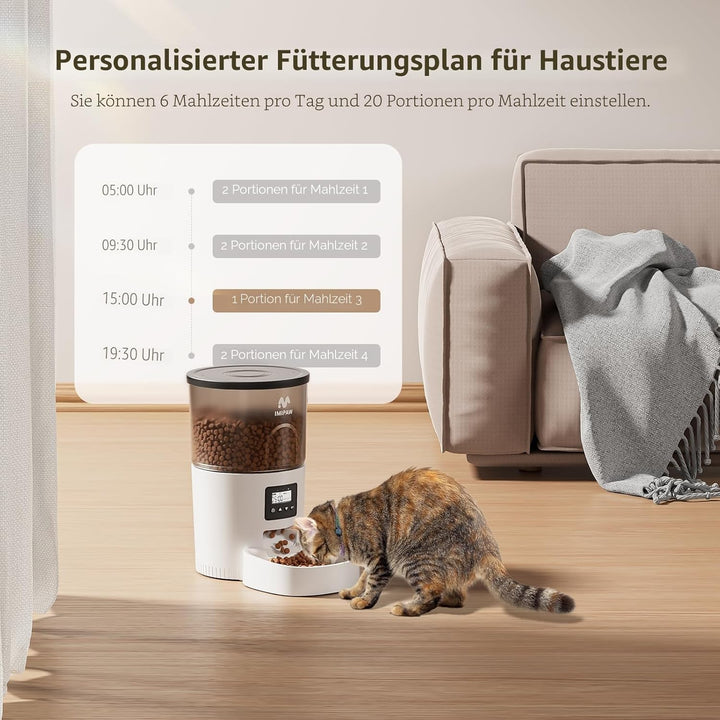 IMIPAW Futterautomat Katze, 3L Katzenfutter Automat mit Programmierbarem Timer, Automatischer Futter