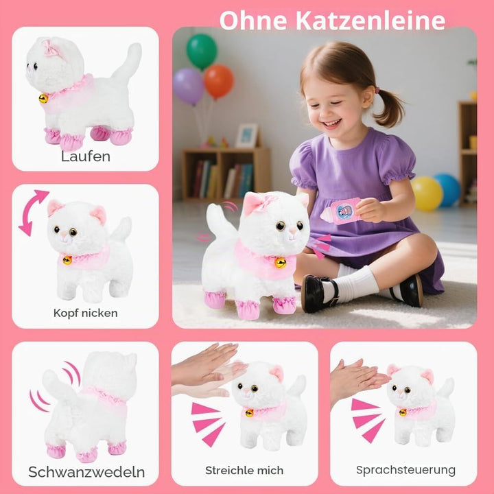 Vicloon Katze Spielzeug Kinder, Interaktives Elektronisches Kittens mit Leine der Läuft und Bellt, K