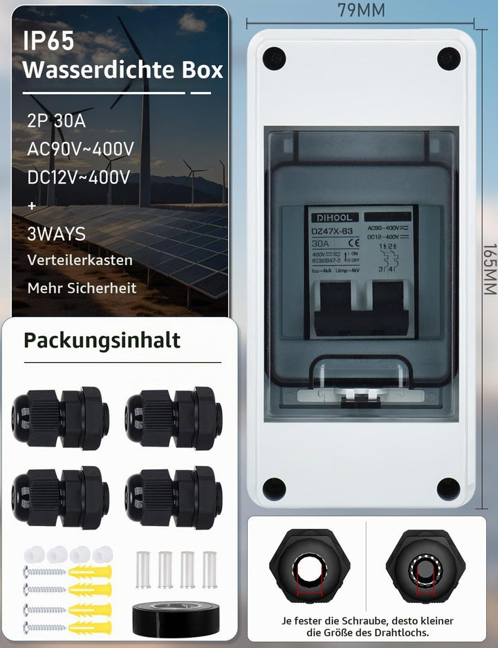 DIHOOL PV Sicherungsautomat, PV Anlage DC Trennschalter IP65 Leistungsschalter Solaranlage, DC12-400