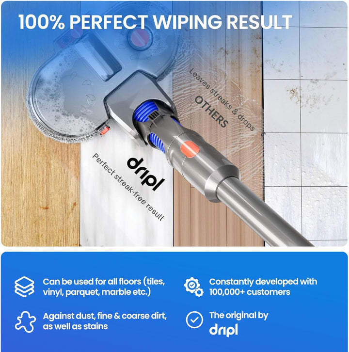 Dripl Wischaufsatz für Dyson V12 Staubsauger, Elektrischer Bodenwischer mit Abnehmbaren Wassertank u