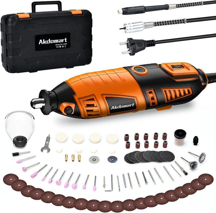 Akdomart Multifunktionswerkzeug, 200W Rotationswerkzeug, Rotary Tool Set con 135 Zubehör, 6 Einstell