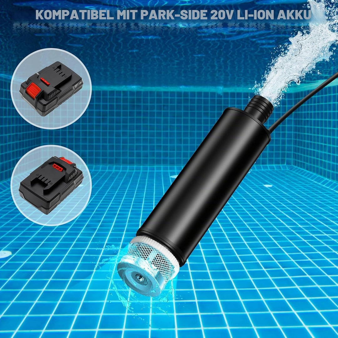 Wasser Pumpe Sumpf Pumpe for Parkside 20V Akku, Tauchpumpe für Campingwannen, Garten, Wohnmobil, Tei