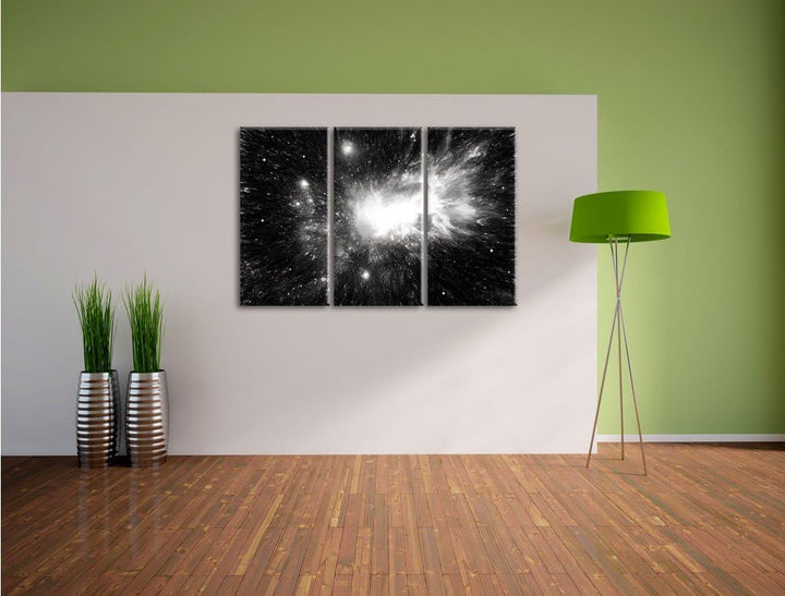 Pixxprint Ferne Galaxie im Sternenstaub Kunst Kohle Effekt 3-Teiler Leinwandbild 120x80 Bild auf Lei