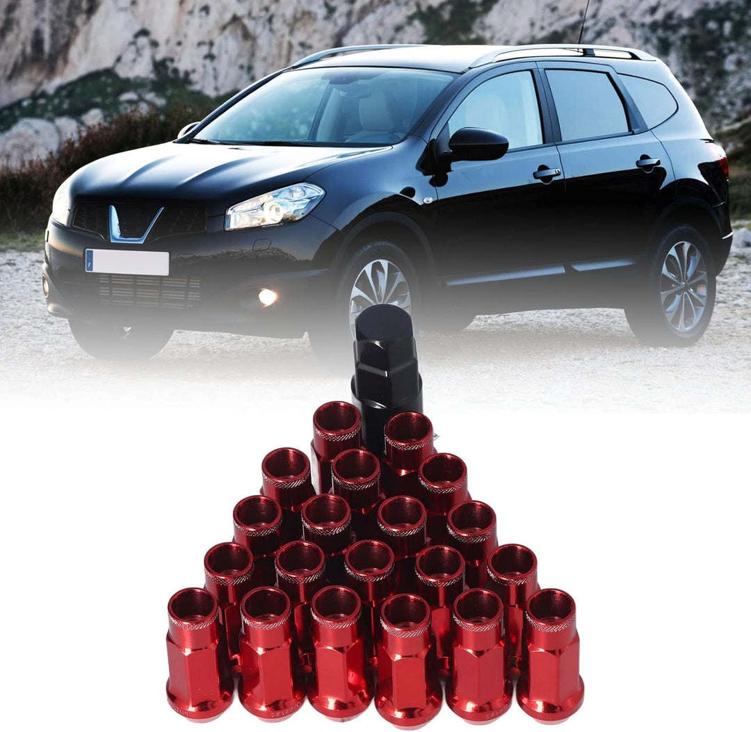Fydun Radmuttern, Universal 20 STK M12x1,25 Metall Radmuttern Mit Schlüsselhülse(Rot), Rot