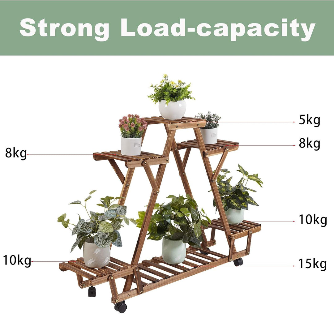 unho Blumenregal Rollbar, Blumentreppe 6 Ebenen, Pflanzentreppe für Indoor Balkon Wohzimmer Outdoor