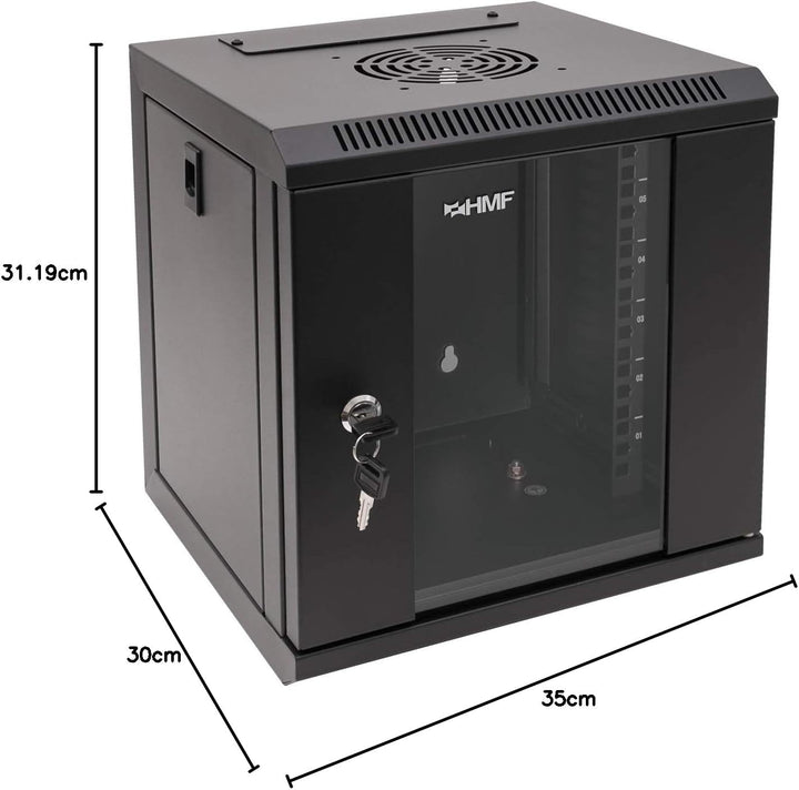 HMF 63306-02 Serverschrank 10 Zoll, 6 HE, Netzwerkschrank, Wandschrank, 10", 31,2 x 30 x 35 cm, Voll