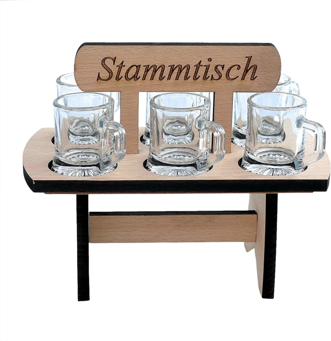 DanDiBo Schnapsbrett 20 cm mit Gravur Stammtisch mit 6 Gläser Schnapslatte Schnapsleiste