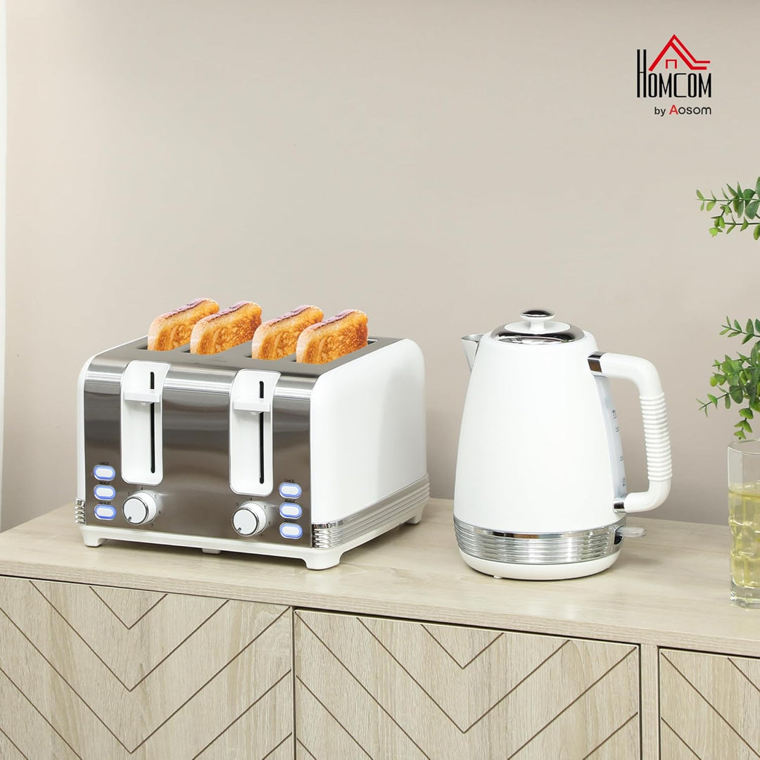 HOMCOM 2200W 1,7L Edelstahl Wasserkocher und Toaster Set mit 4-Scheiben-Toaster Schnellaufheizung, 7