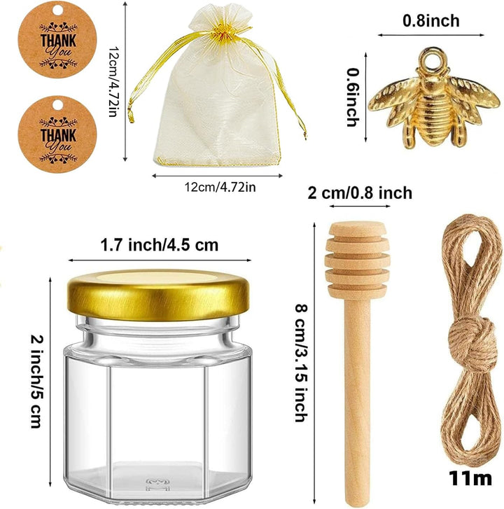20 Pack Honiggläser, 45ml Mini Glas Honig Marmeladengläser klein mit Honiglöffel, Biene Anhänger, Ju