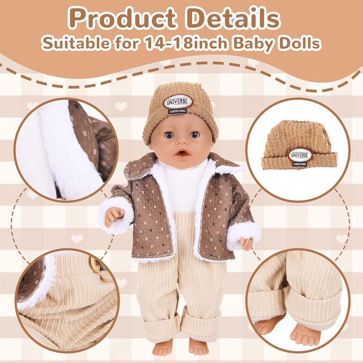 Baby Puppen Puppenkleidung 35-43 cm, Kleidung Outfits für Baby Puppen Grösse 43 cm mit 1 Plüsch Mant