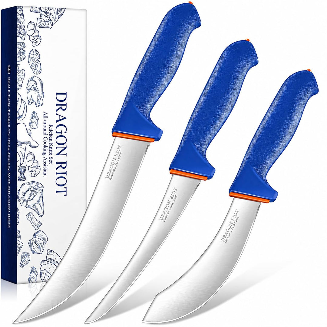DRAGON RIOT Metzgermesser Set 3-Teilig, Flexibles Ausbeinmesser & Fleischermesser aus Edelstahl, Pro