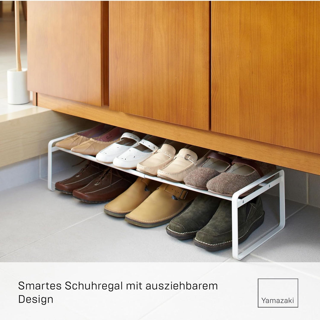 Yamazaki 7209 FRAME Ausziehbares Schuhregal, weiss, Stahl, Minimalistisches Design, 41～70 x 25 x 17,