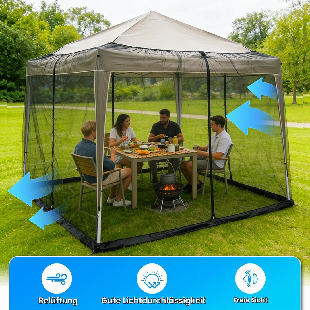 3x3m Moskitonetz Fliegengitter für Pavillon Sonnenschirm, PP Nanocomposite Gazebo Mosquito Net 4-Sei