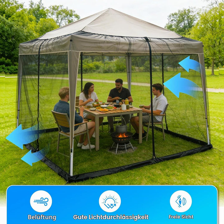 3x3m Moskitonetz Fliegengitter für Pavillon Sonnenschirm, PP Nanocomposite Gazebo Mosquito Net 4-Sei