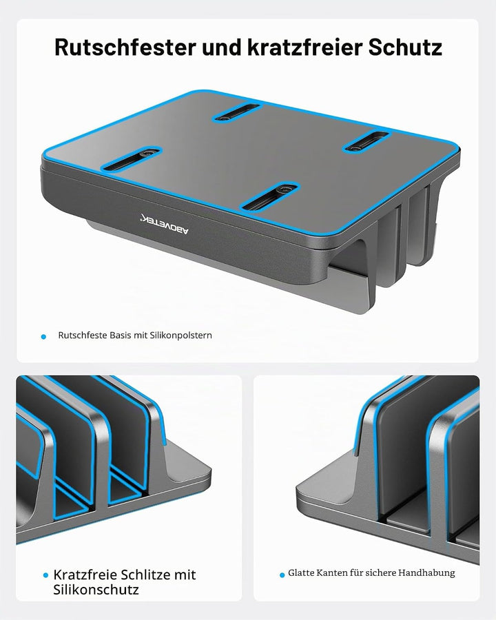 AboveTEK Vertikaler Laptopständer, Laptophalter für Laptop bis zu 17,3 ", Aluminium 4 in 1 Laptop St