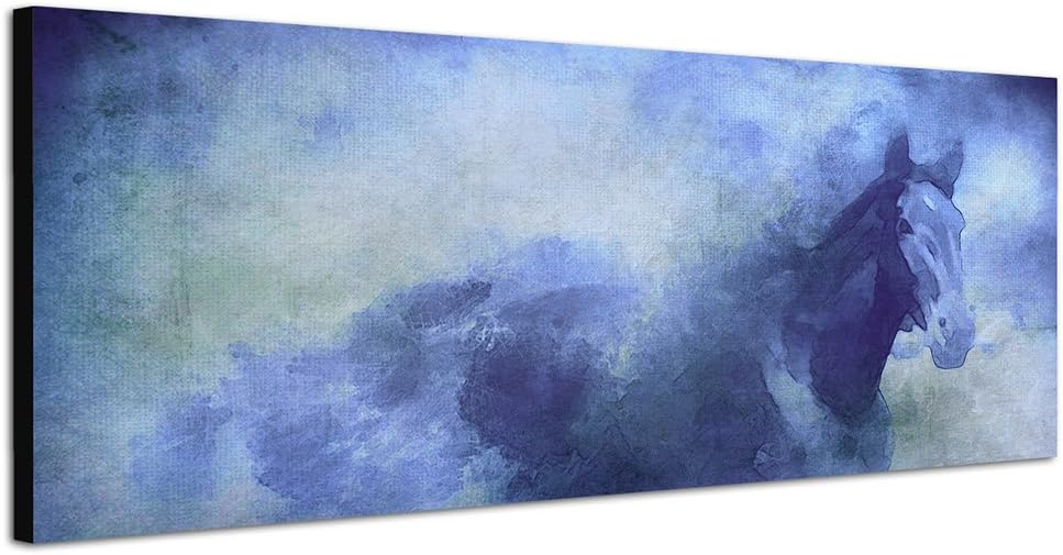 Paul Sinus Art Panoramabild auf Leinwand und Keilrahmen 150x50cm Gemälde Wasserfarben Pferd Nebel