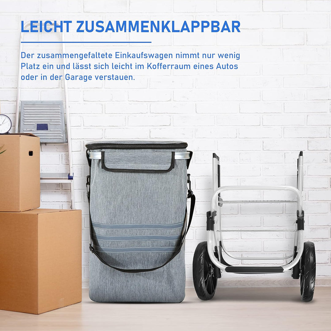 Ribelli Einkaufstrolley mit Kühlfach, Einkaufswagen Klappbar bis 45 kg, Hochwertiger Aluminium Rahme