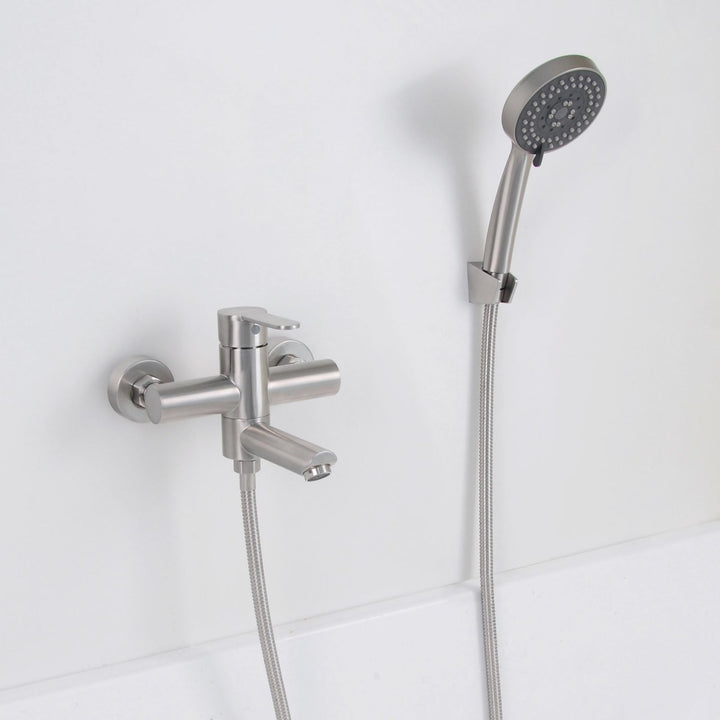 PHASAT Wandmontage Badewannenarmatur mit Handbrause Nickel Badewannenarmaturen mit 90 ° drehbarer Au