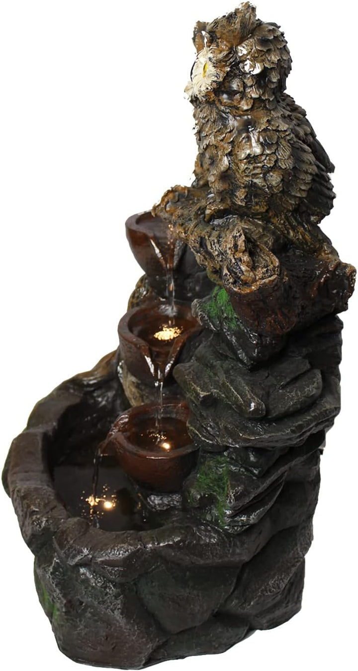 Gartenbrunnen Eule mit LED-Beleuchtung Springbrunnen Terrassenbrunnen Wasserspiel Zimmerbrunnen
