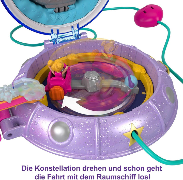 Polly Pocket HCG25 - Weltraum Spielset, 2 Micro Puppen, 15 Zubehörteile, 1 Modestück, Pop & Swap Fun