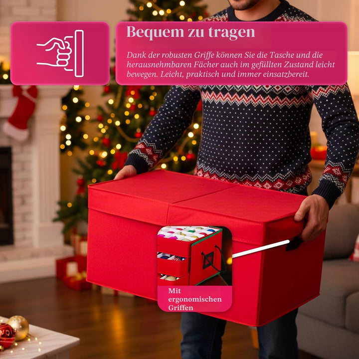 Wintem Aufbewahrungsbox für Weihnachtsschmuck mit 3 ausziehbaren Schubladen für 72 Weihnachtskugeln,