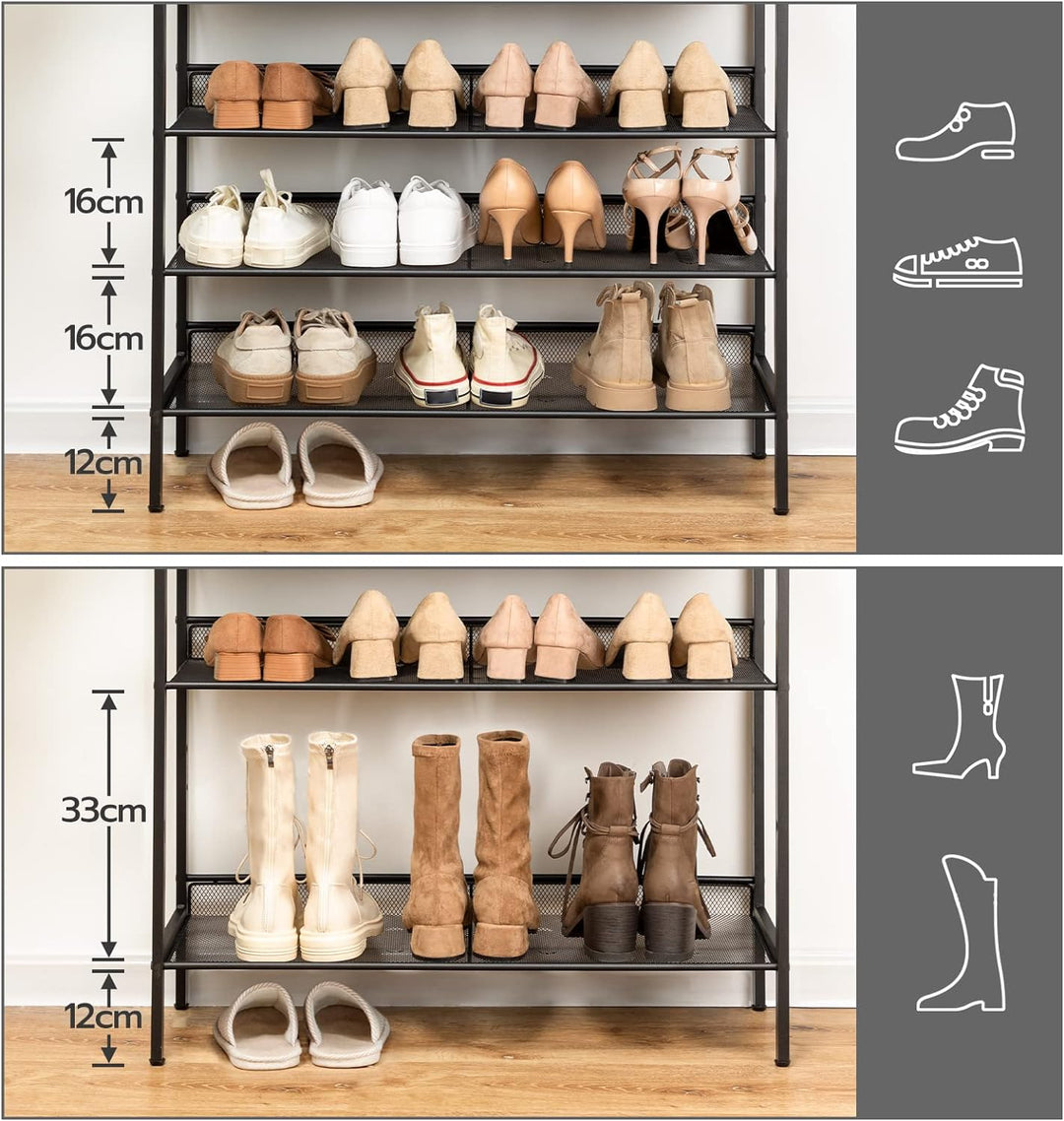 HOOBRO 4 Ebenen Schuhregal, Schuhablage mit flach oder abgewinkelt, Schuhbank mit 3 Gitter-Ablagen,