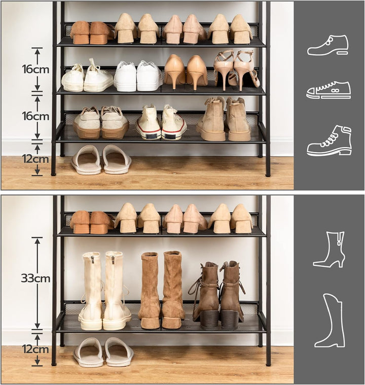 HOOBRO 4 Ebenen Schuhregal, Schuhablage mit flach oder abgewinkelt, Schuhbank mit 3 Gitter-Ablagen,