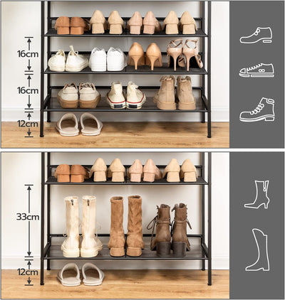 HOOBRO Schuhregal, 5-lagiges Schuhschrank, Verstellbares Schuhablage, Flach und Neigbar, Langlebig u