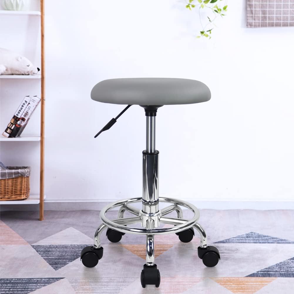 KKTONER Rollhocker Arbeitshocker mit Fussstütze PU Leder Rund Gepolstert 360° drehbar Bürohocker höh