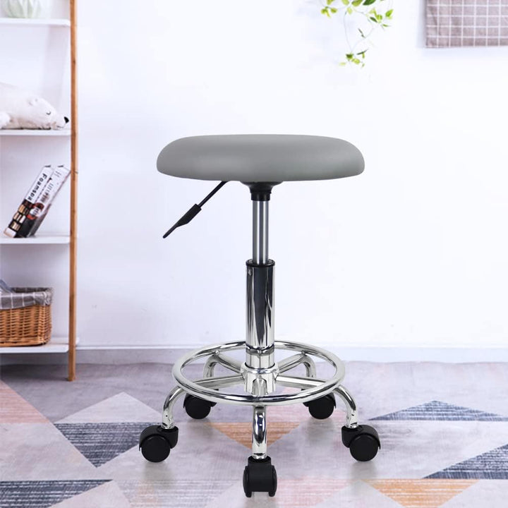 KKTONER Rollhocker Arbeitshocker mit Fussstütze PU Leder Rund Gepolstert 360° drehbar Bürohocker höh