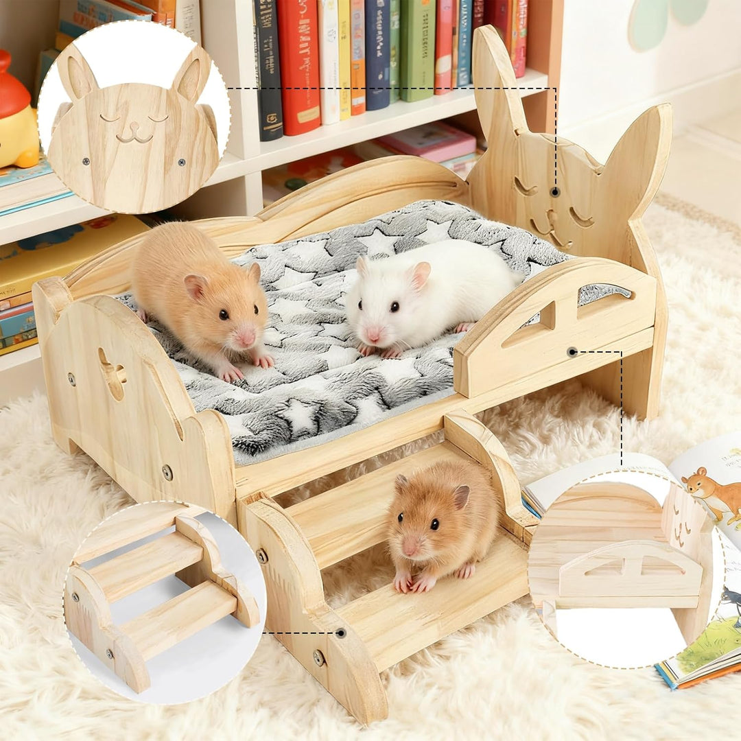 Meerschweinchen Bett, 34 x 22 x 7 cm Holz Meerschweinchen Hängematte mit Abnehmbarem Matratze Hölzer