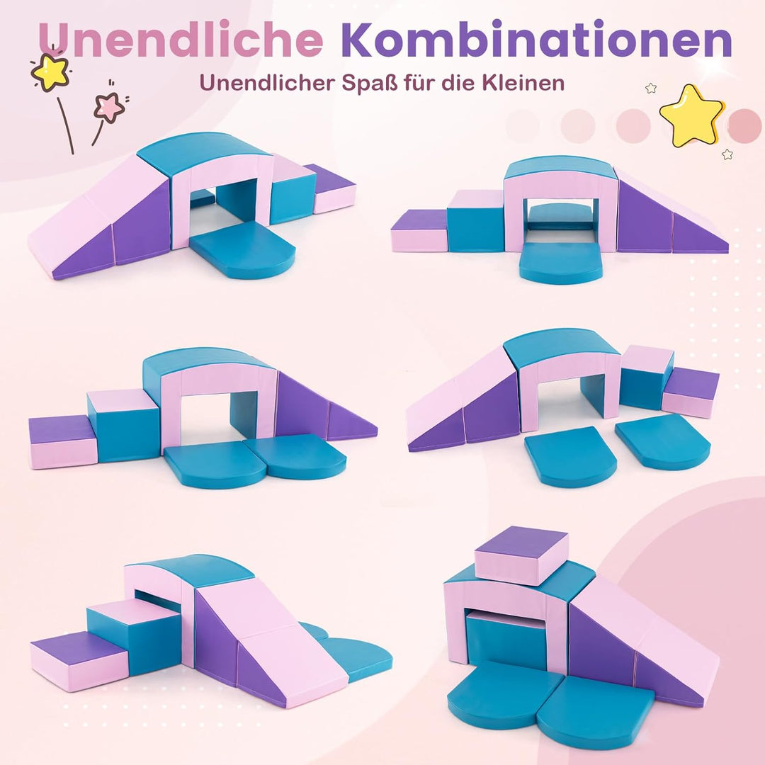 COSTWAY 7 TLG. Schaumstoffbausteine, Softbausteine mit Tunne, Treppe & Rampe, EN71-zertifiziert, Rie