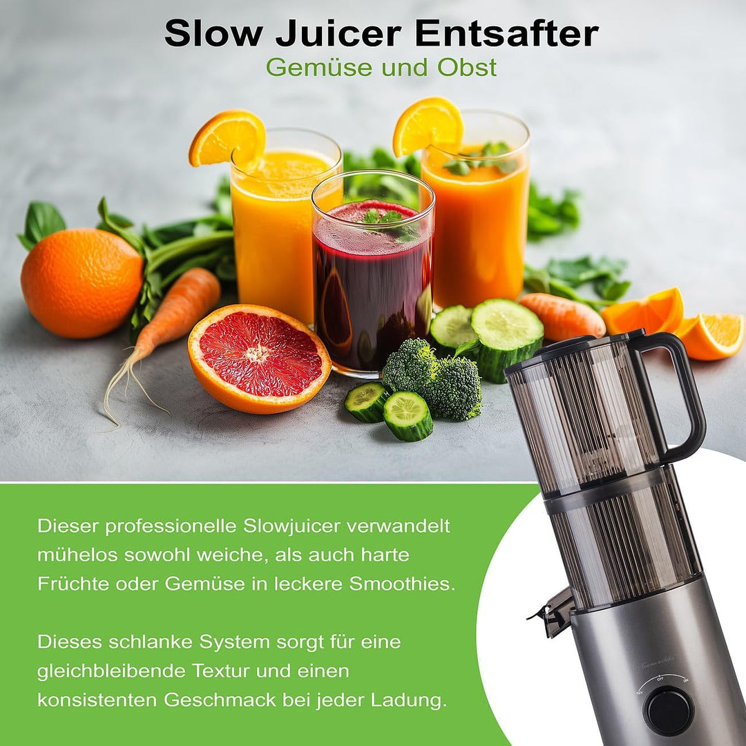 Rosenstein & Söhne Kaltentsafter: Elektro-Ganzfrucht-Kalt-Entsafter, 800ml, Rücklaufgang, 60 U/min,