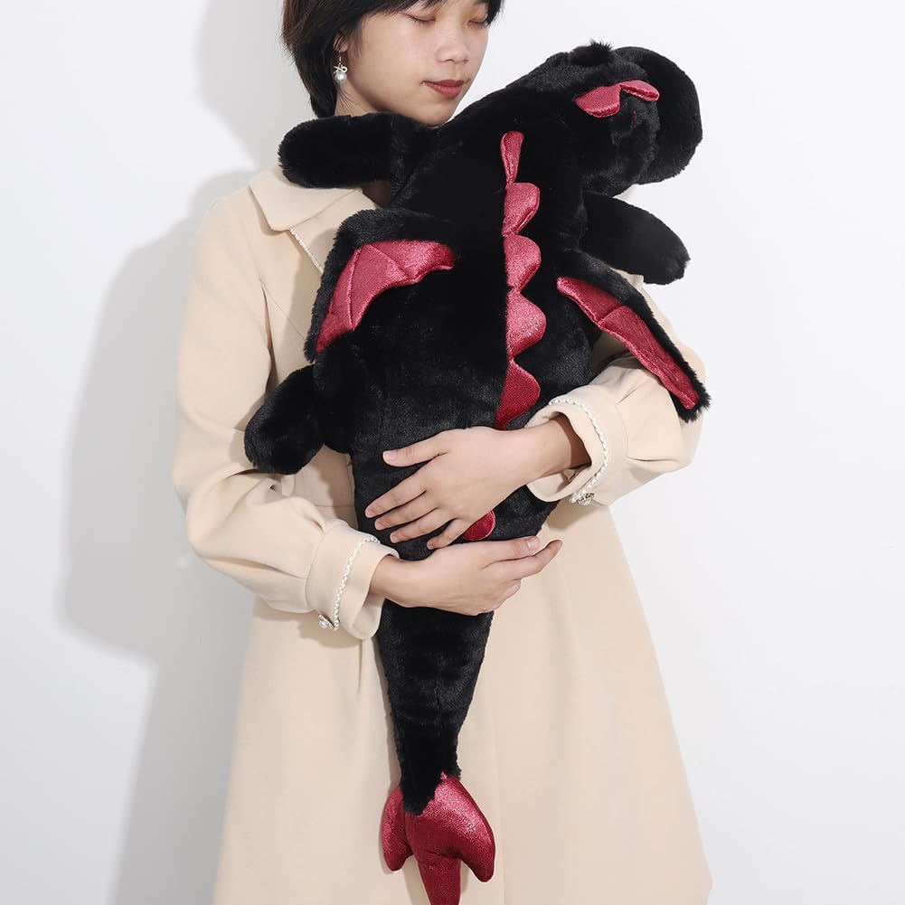 Schwarzer Plüsch-Drache – Weiches Stofftier für Kinder und Erwachsene – Grösse: 90 cm 2.2KG Schwarze