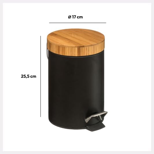 5five - mülleimer mit bambusdeckel 3l naturéo schwarz, Schwarz