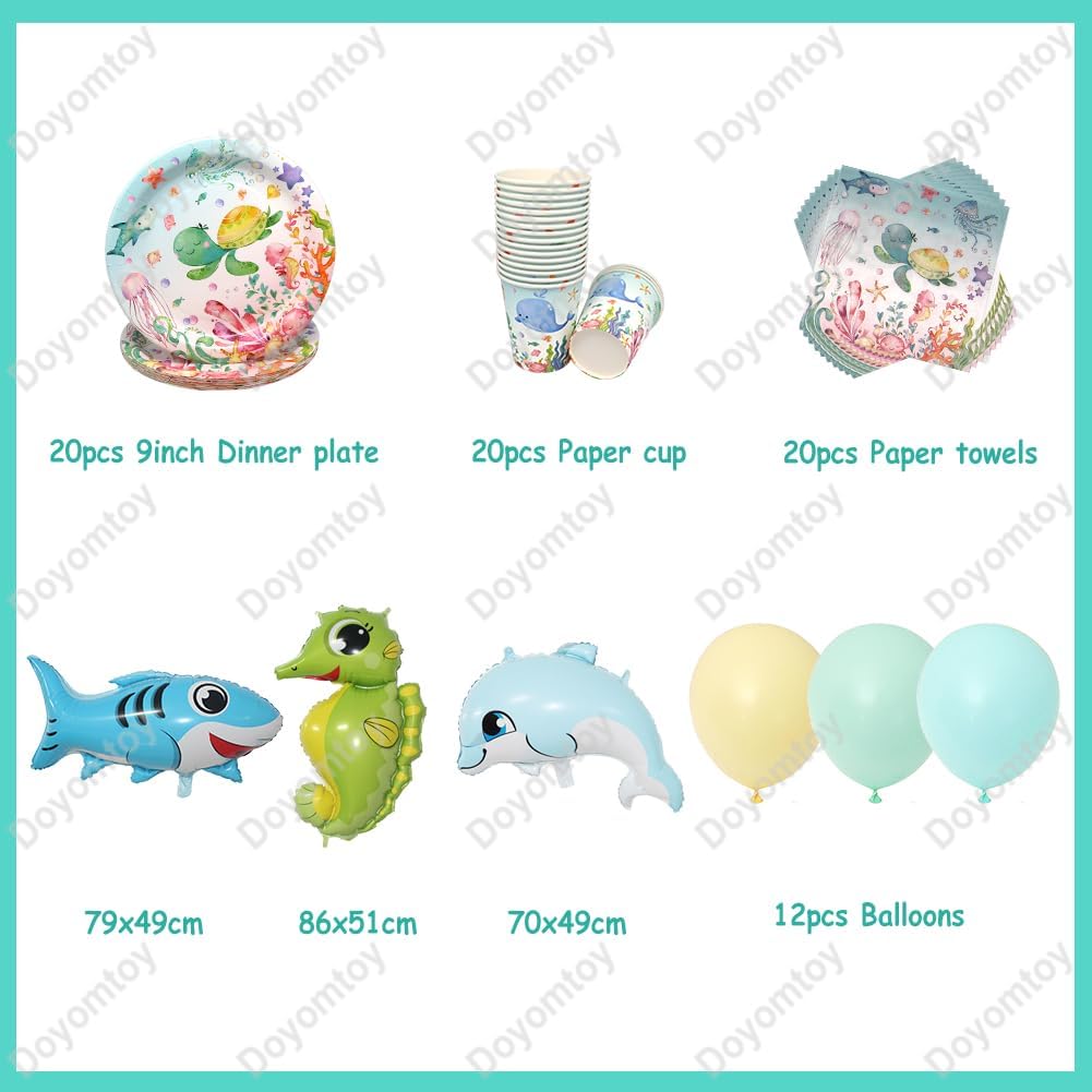 Ozean Geburtstag Deko,Doyomtoy 75 Stück Baby Shower Partygeschirr Ozean Geburtstag Party Set Geburts