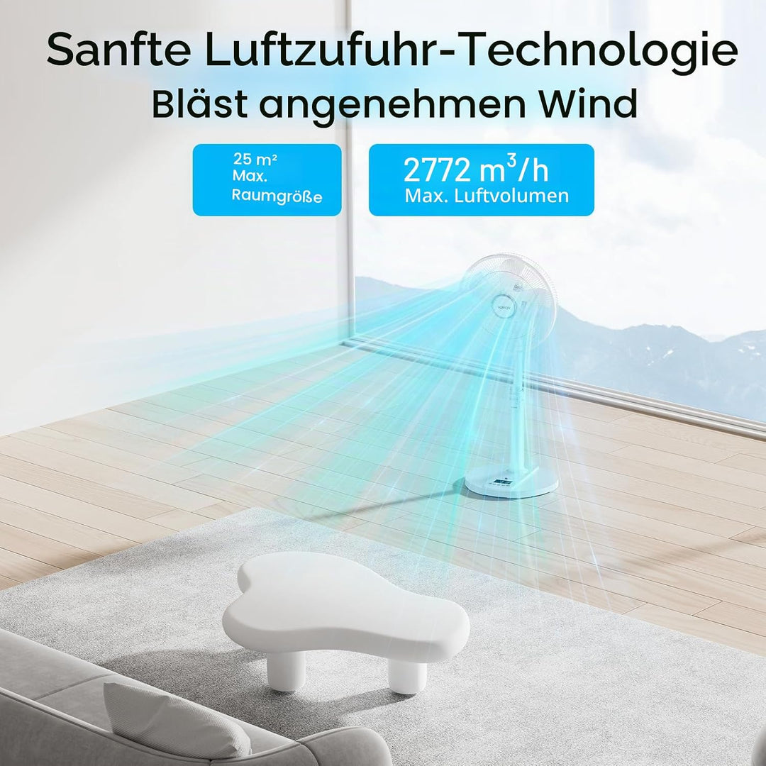 4UMOR Standventilator leise 24W 20dB DC Motor 9 Geschwindigkeiten Oszillation90° verstellbar Ventila