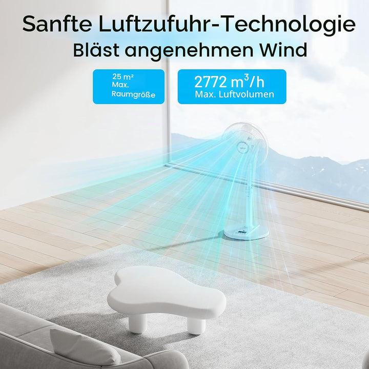 4UMOR Standventilator leise 24W 20dB DC Motor 9 Geschwindigkeiten Oszillation90° verstellbar Ventila