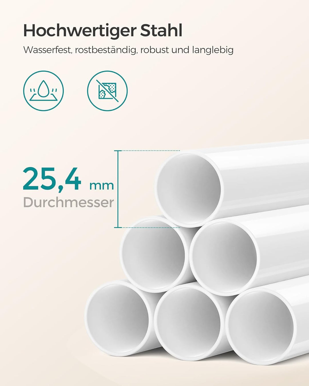 SONGMICS 85-305 cm Duschregal für Badezimmer mit Teleskoprohren und 4 Ablagen BCB001A Weiss/Flyaway