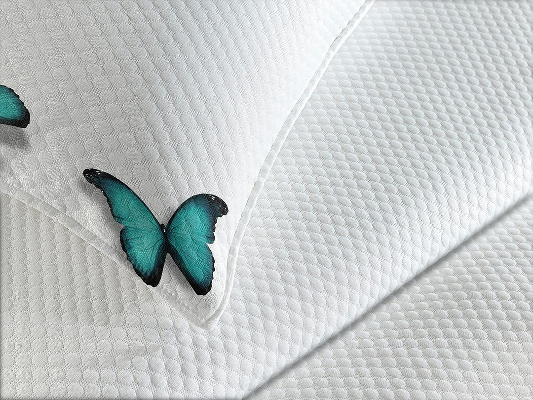 ABAKUHAUS Türkis Tagesdecke Set, Sunny Schmetterlinge Morphs, Set mit Kissenbezügen luftdurchlässig,