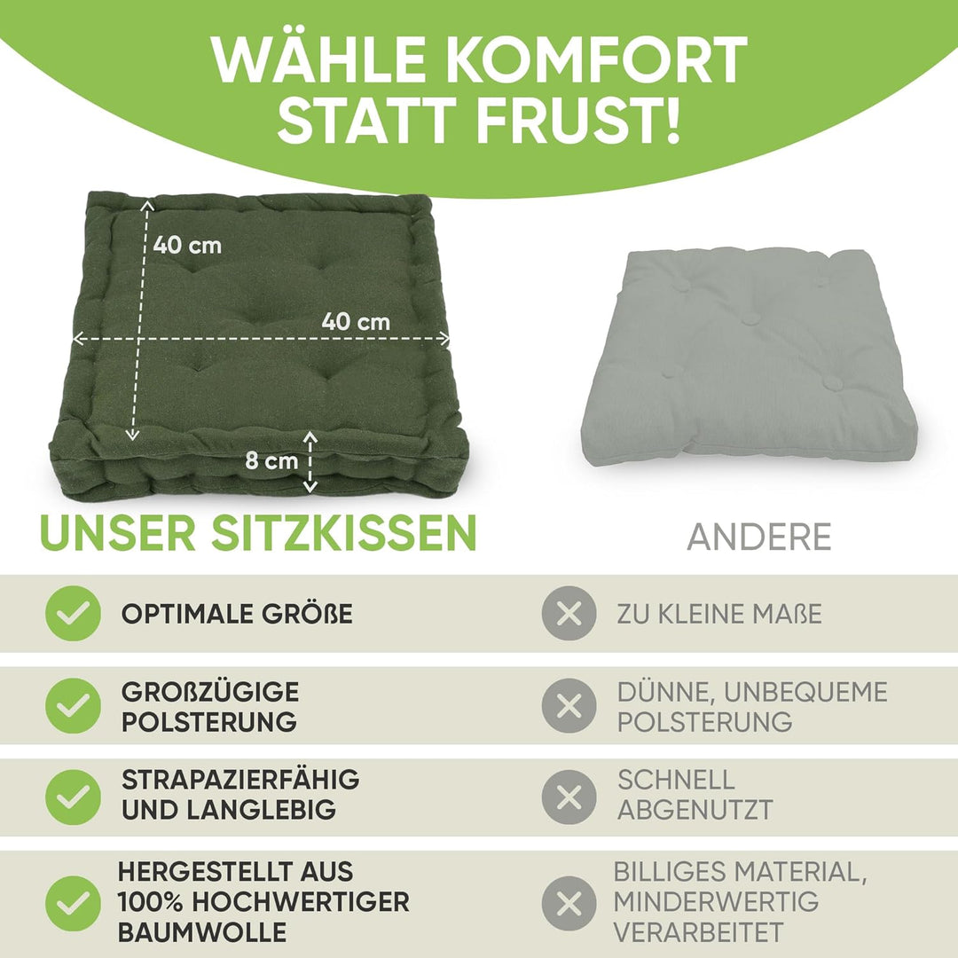 Gräfenstayn® 4er-Set Sitzkissen Stuhlkissen 40x40x8cm für Indoor und Outdoor aus 100% Baumwolle Dick