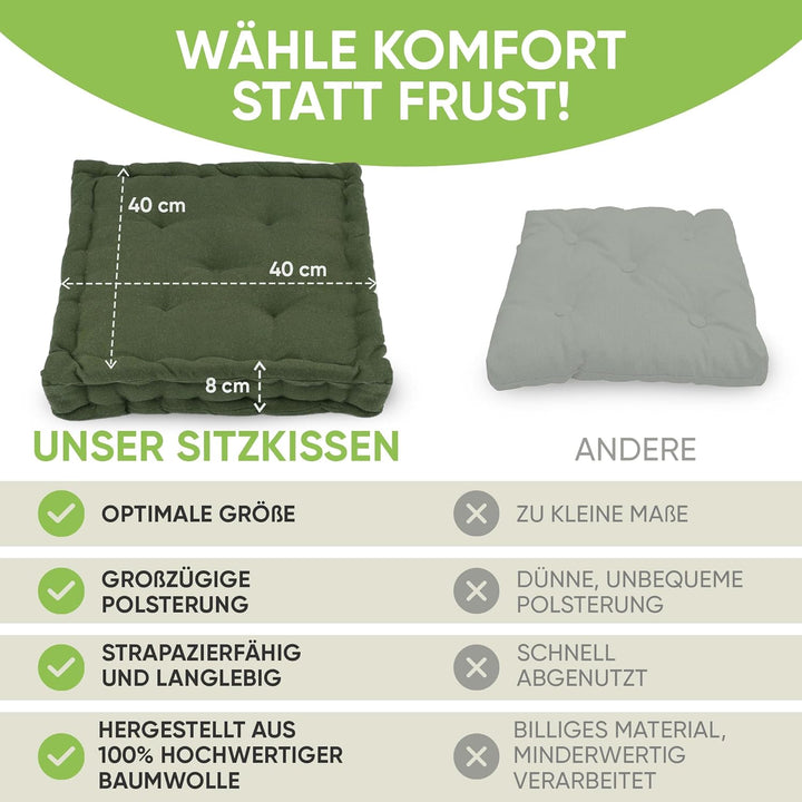 Gräfenstayn® 4er-Set Sitzkissen Stuhlkissen 40x40x8cm für Indoor und Outdoor aus 100% Baumwolle Dick