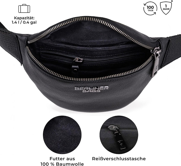 Berliner Bags Premium Bauchtasche Mona Fanny Pack aus Leder Umhängetasche Damen Herren (Schwarz), Sc